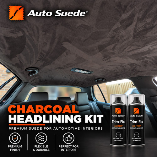 Charcoal suede headlining - suede,